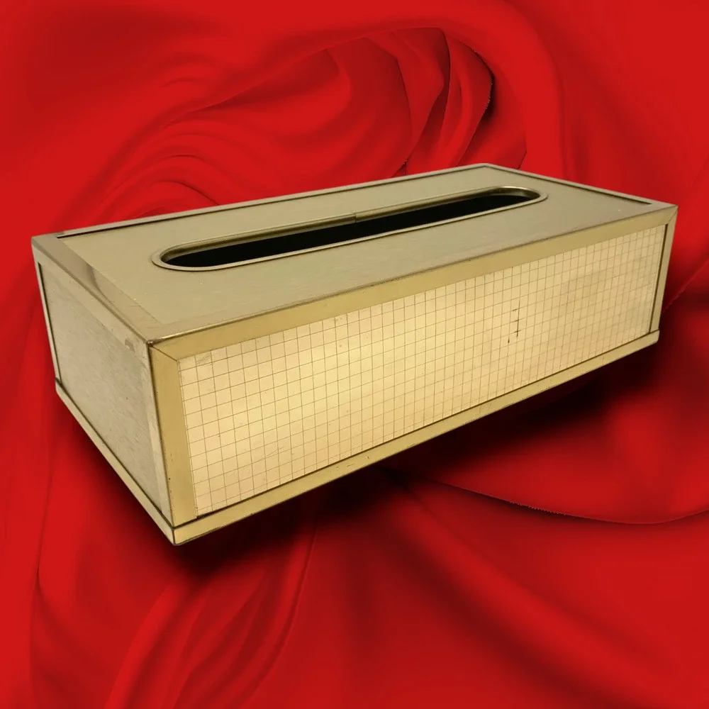 Vintage 1980's Gold Tone Modernist Grid Rectangular Tissue Box Cover Minimalist